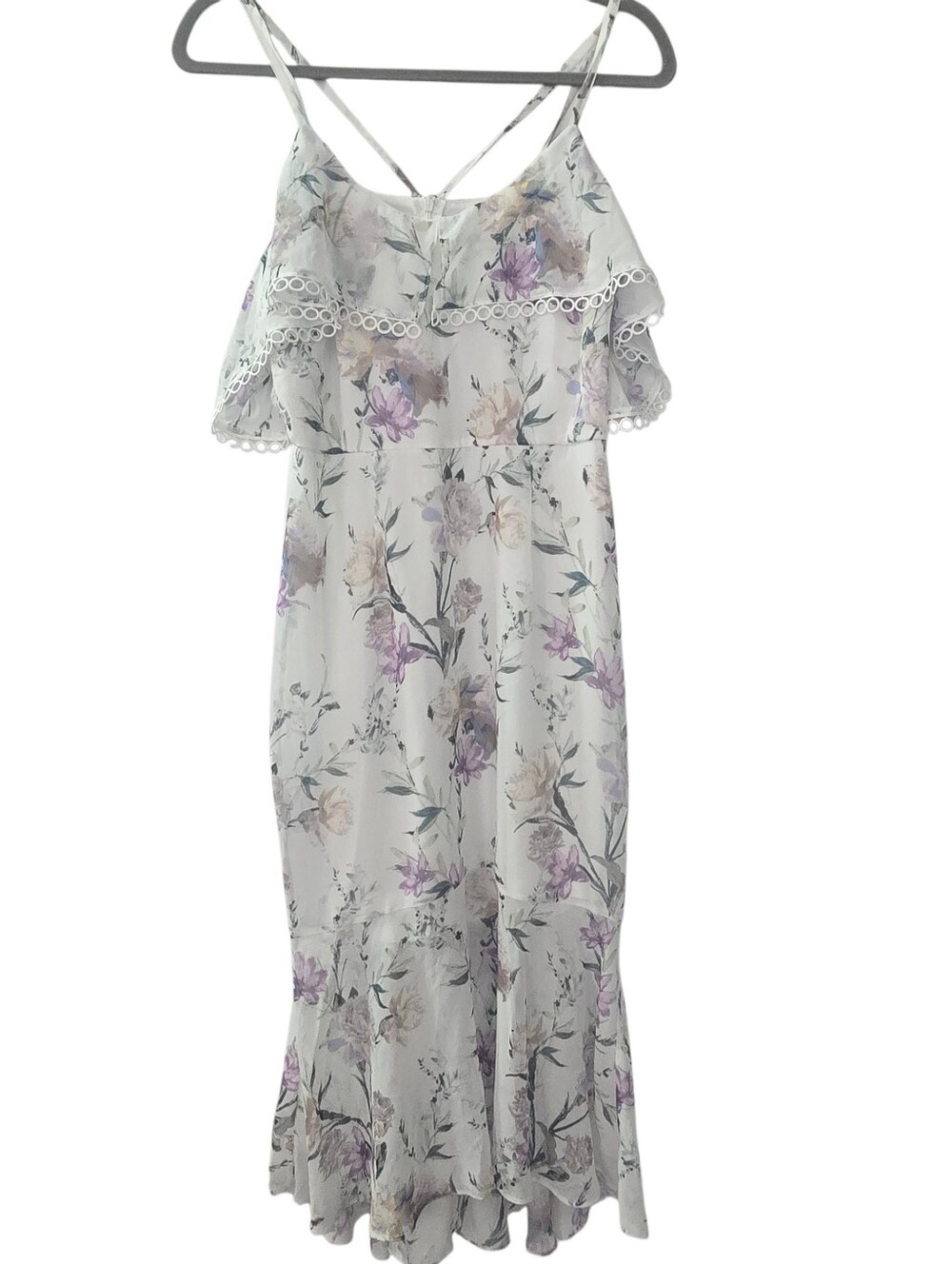 White Floral Ruffle Maxi Dress - Pastel Lavender